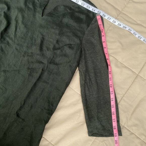 J.Jill Love Linen Dark Green Knit Mixed Media A-Line Slits  Linen Tunic Size M - Picture 11 of 11